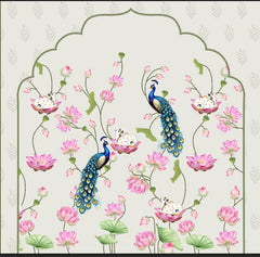 Royal Peacock & Lotus Sanctuary Pichwai Backdrop