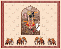 Divine Shrinathji & Regal Elephant Procession Pichwai Backdrop