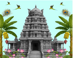 Sacred Stone Mandir & Sky-Blue Paradise Backdrop