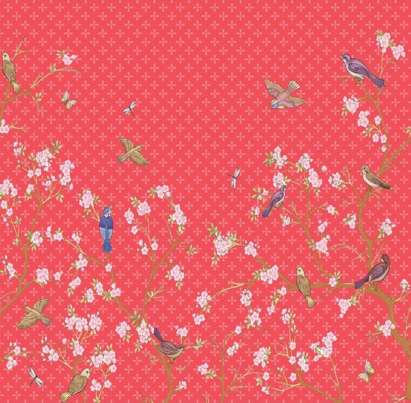 Coral Blossom & Songbird Spring Chintz Backdrop