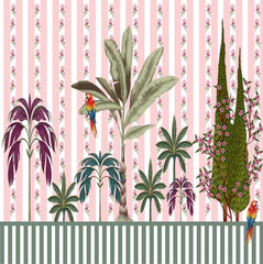 Striped Tropical Paradise & Scarlet Macaw Backdrop