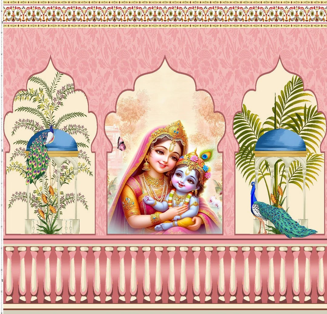 Sacred Yashoda Krishna Peacock Backdrop