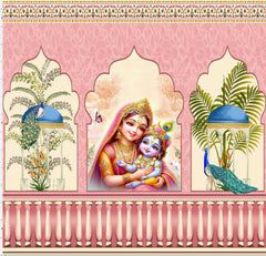 Sacred Yashoda Krishna Peacock Backdrop