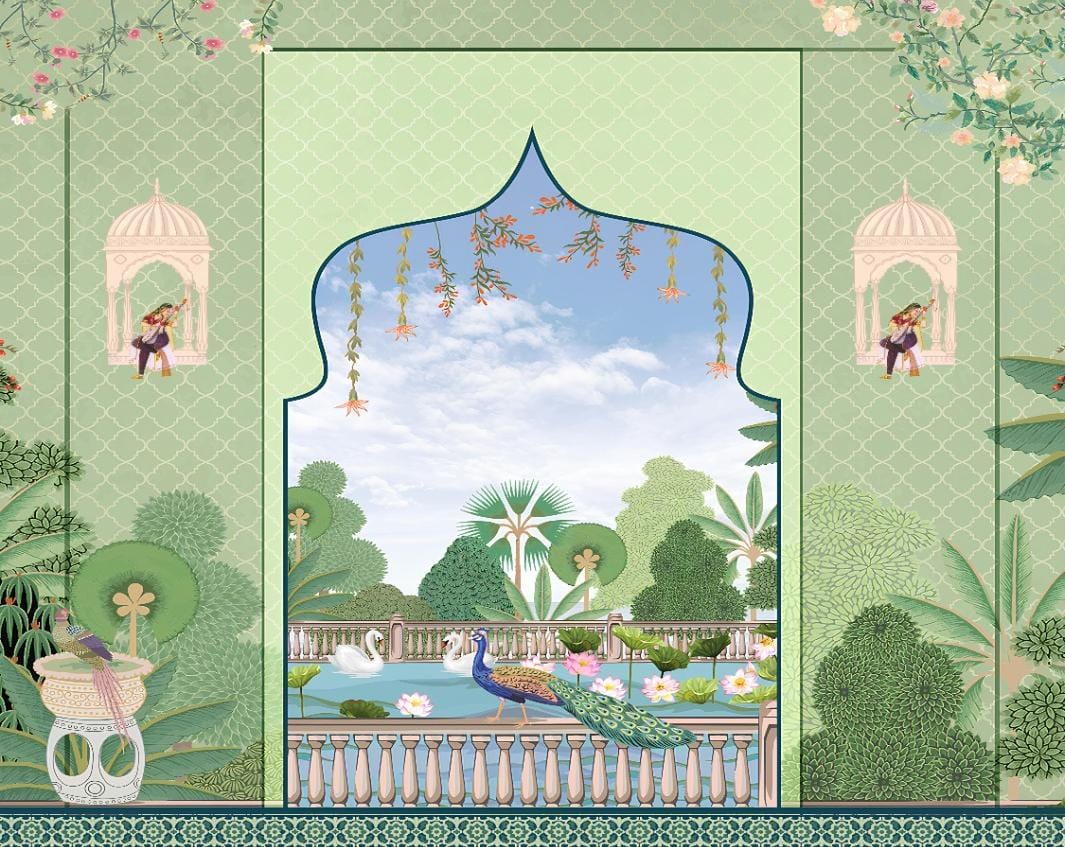 Peacock Courtyard Oasis Backdrop