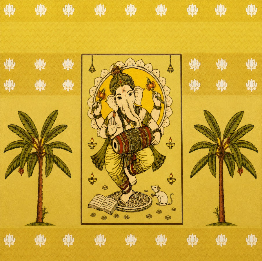 Divine Musical Ganesha & Sacred Palm Heritage Backdrop