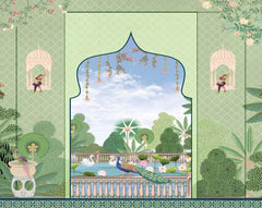 Peacock Courtyard Oasis Backdrop