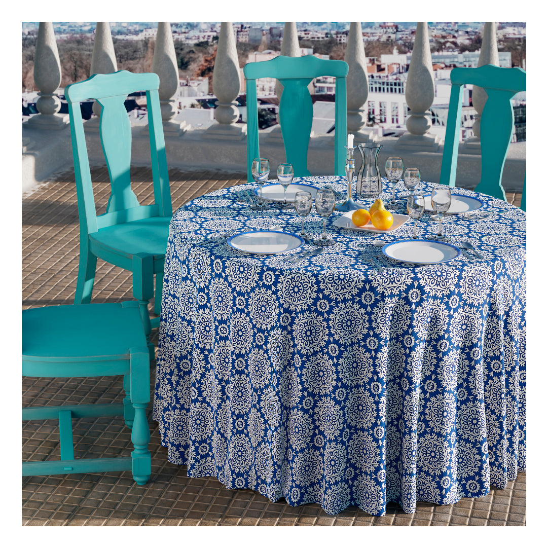 Mandala Bohemian floral white-blue Tablecloth