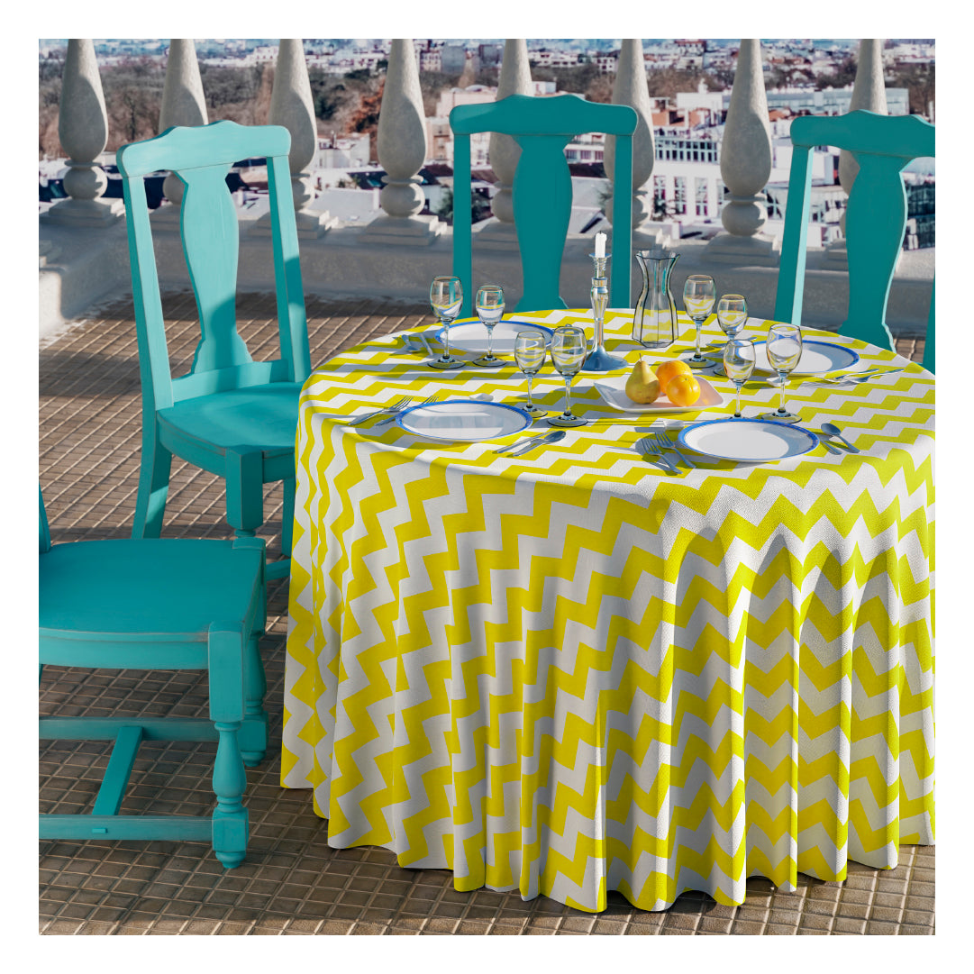 A yellow-white Zigzag patterned table overlay