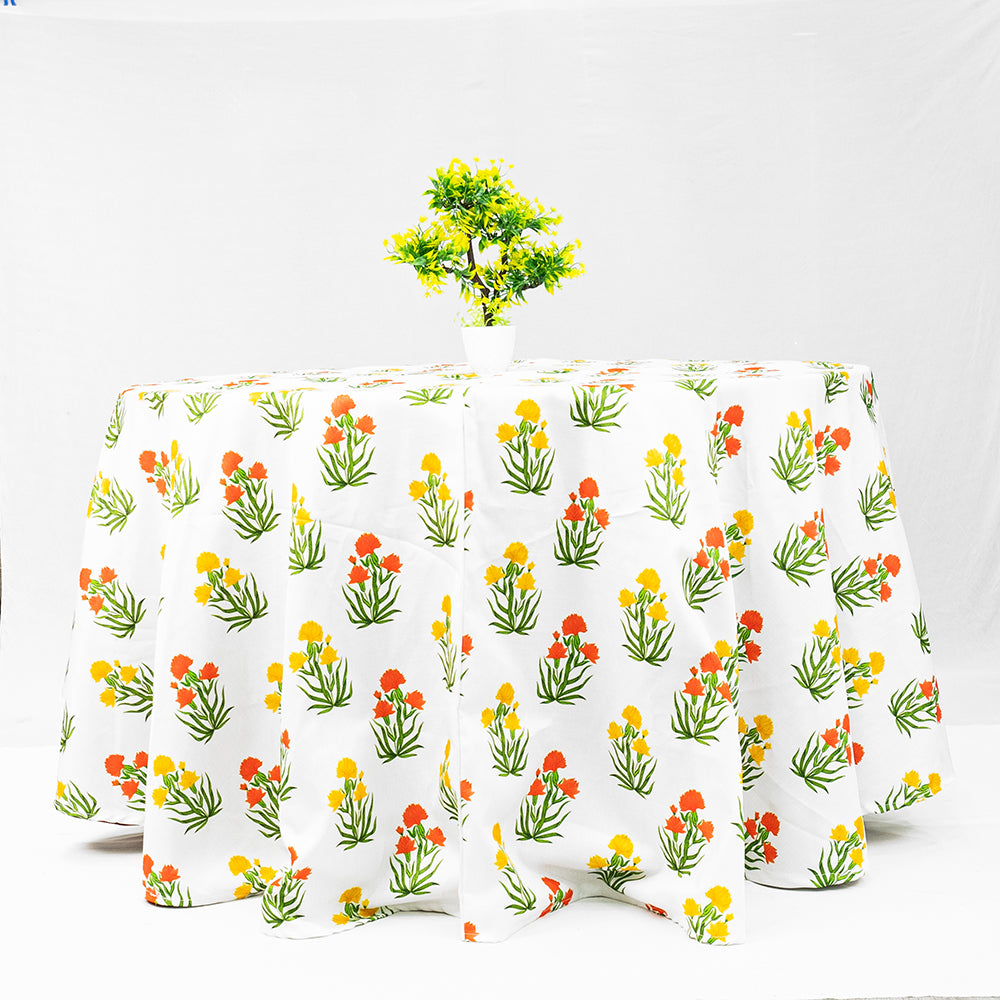 Ivory Floral Printed Table Cover