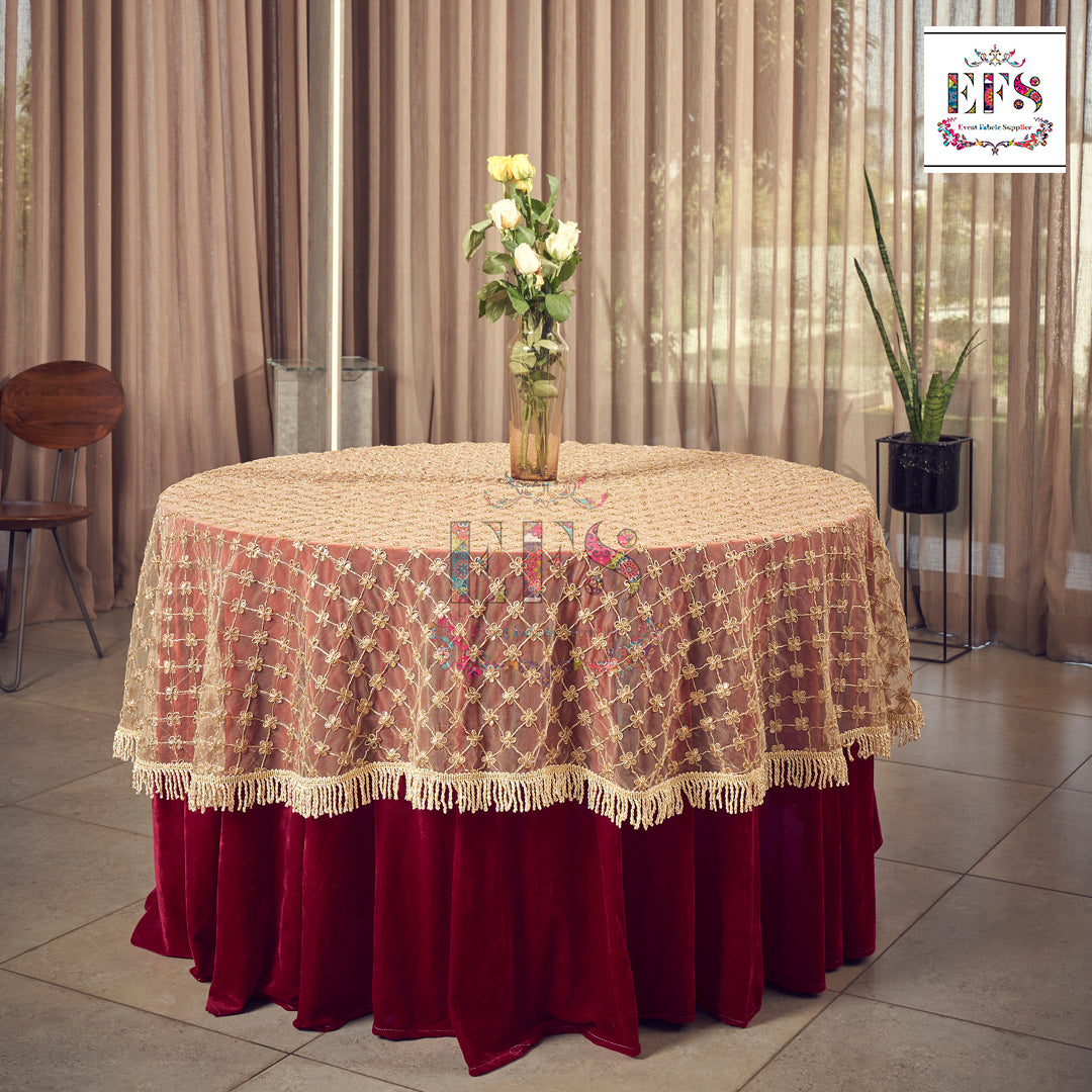 Red velvet with embroidery work table cover