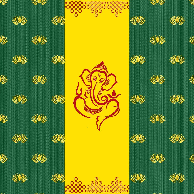South Indian Backdrop: Texture of Ganesh and Lotus in Green background