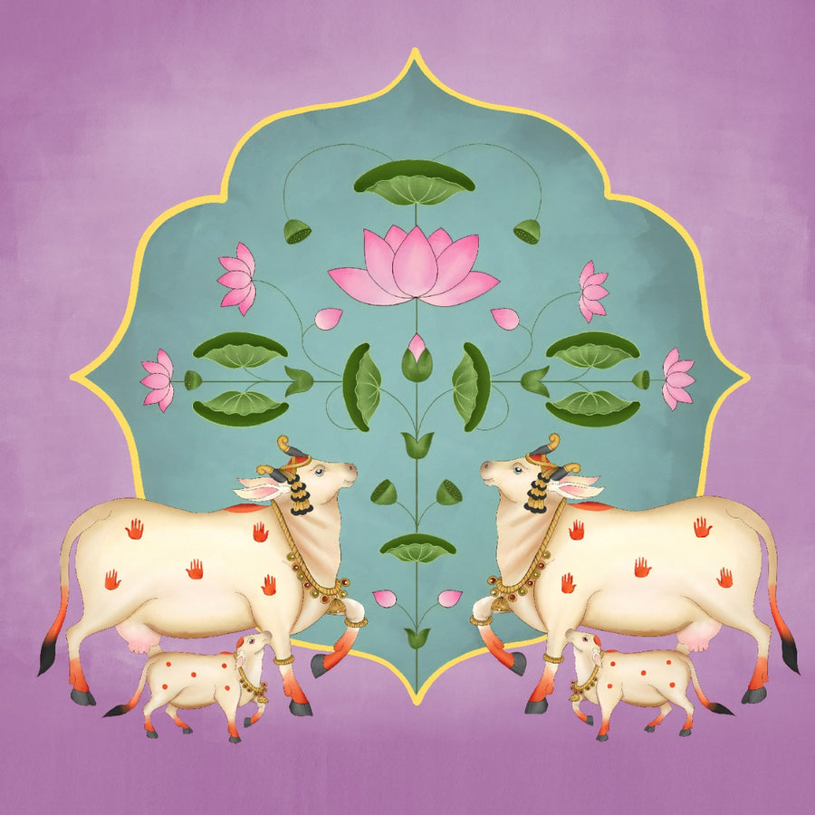 Pichwai Lotus and Cow Velvet Backdrop