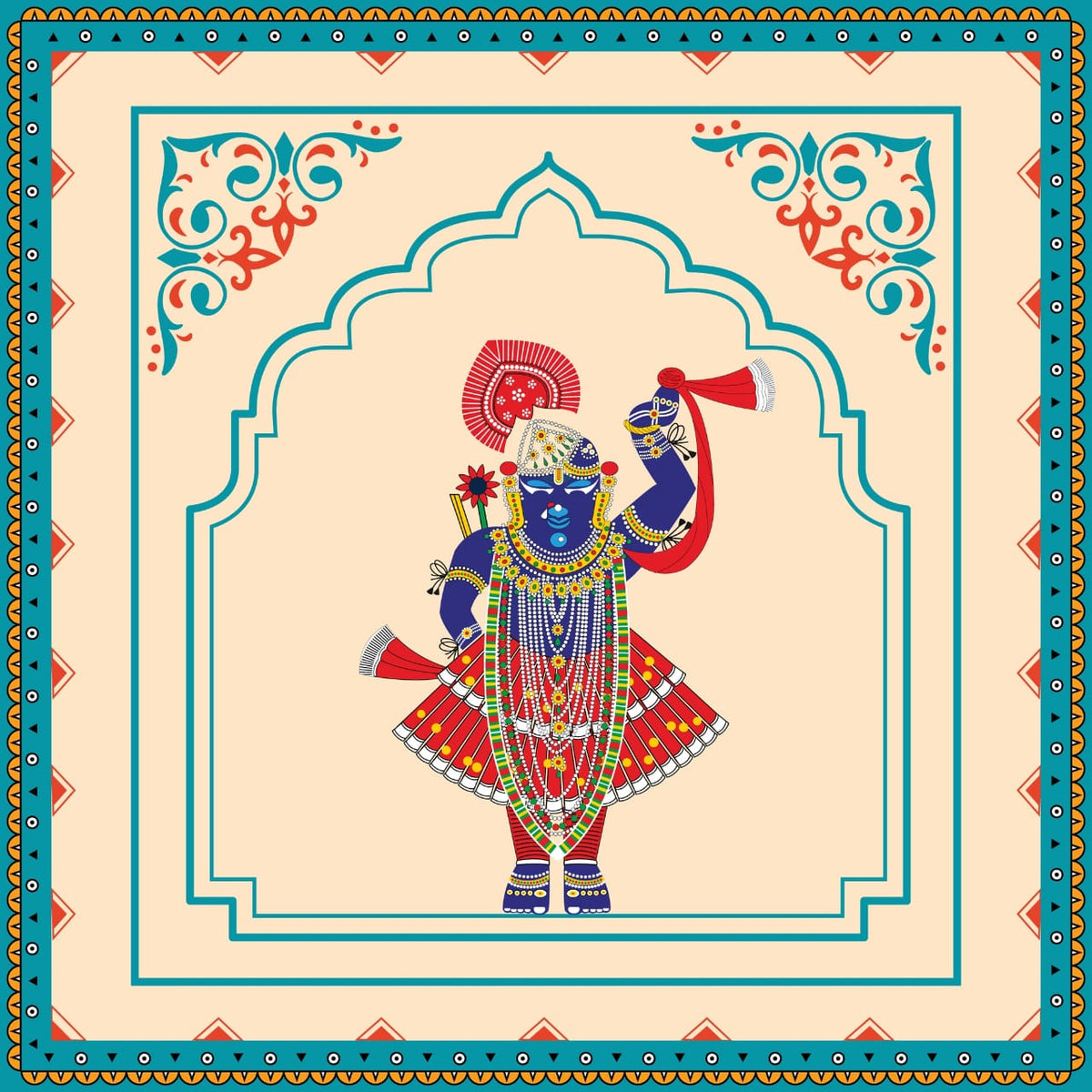 Shreenathji Backdrop with detailing of Frame.