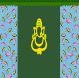 A Ganesha backdrop with floral patterns all around it