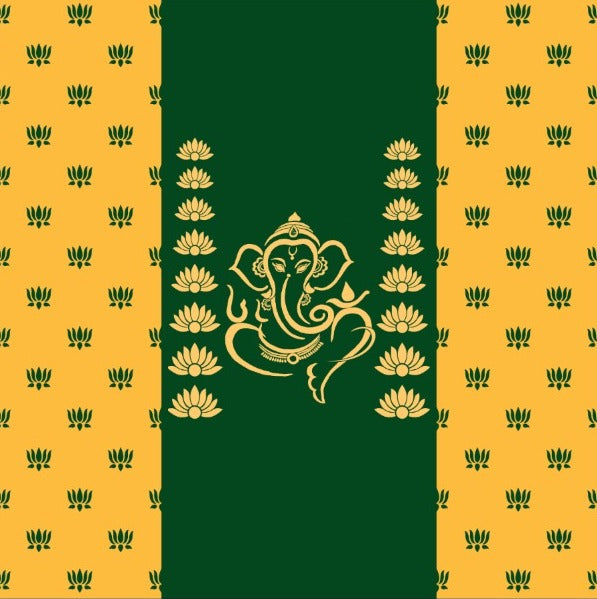 A backdrop with a enhancing Ganesha picture.