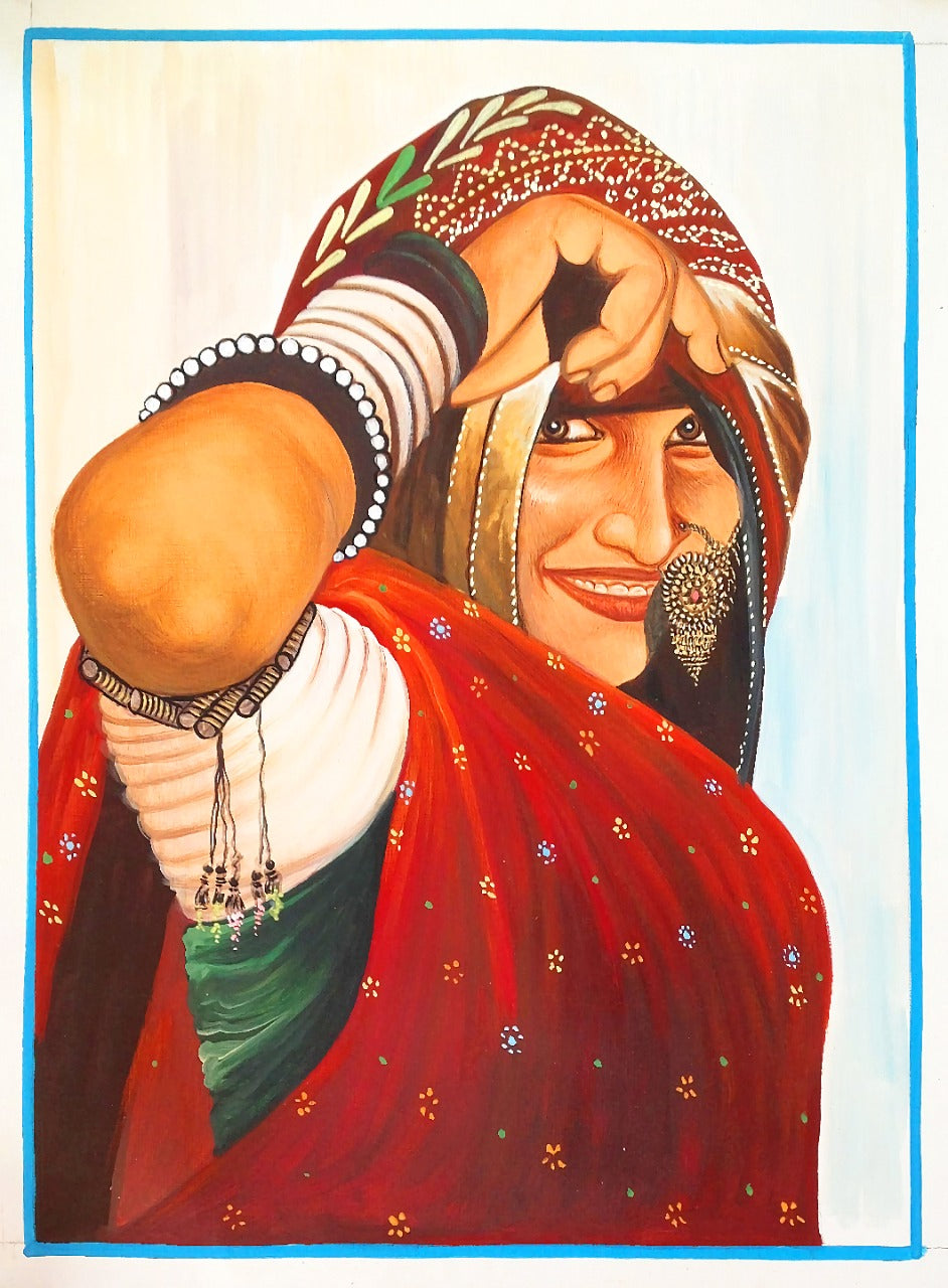 A traditional women in Rajasthan folk wear Backdrop