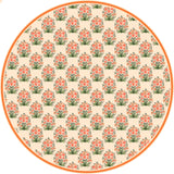 A pretty peachy-floral table cover.
