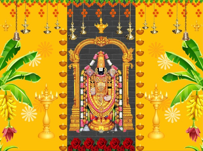 Tirupati Balaji Venkateswara with Temple looking backdrop