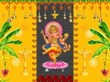 A classical Ganpati backdrop with motifs drawn like temples.