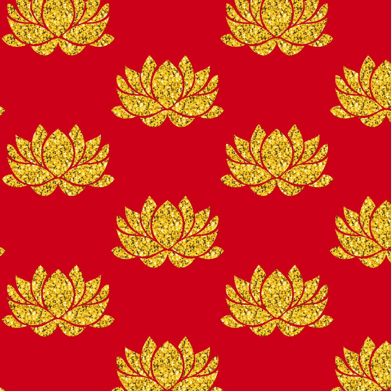 Red background with Shimmery Golden Lotus backdrop