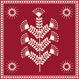 Warli Tribal Art print with maroon and white satin backdrop.