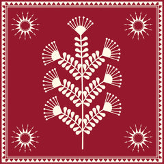 Warli Tribal Art print with maroon and white satin backdrop.