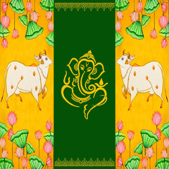 A Indian Pichwai backdrop of Ganesha & Cow