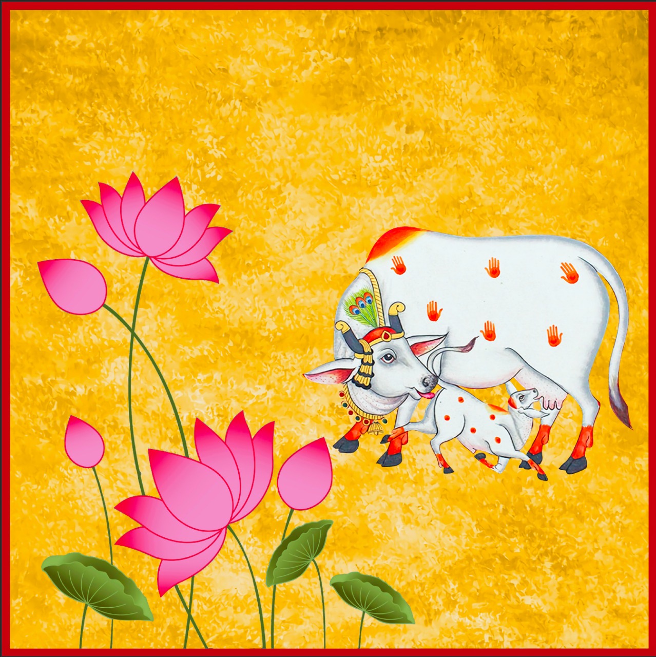 A Pichwai cow background with a floral appearance
