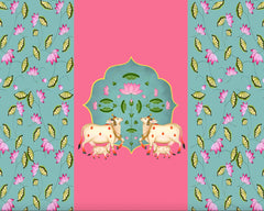A very colorful floral backdrop of Pichwai cow