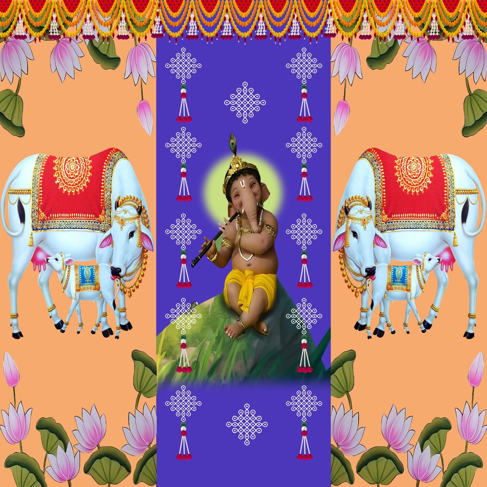 Ganesha With pichwai cow