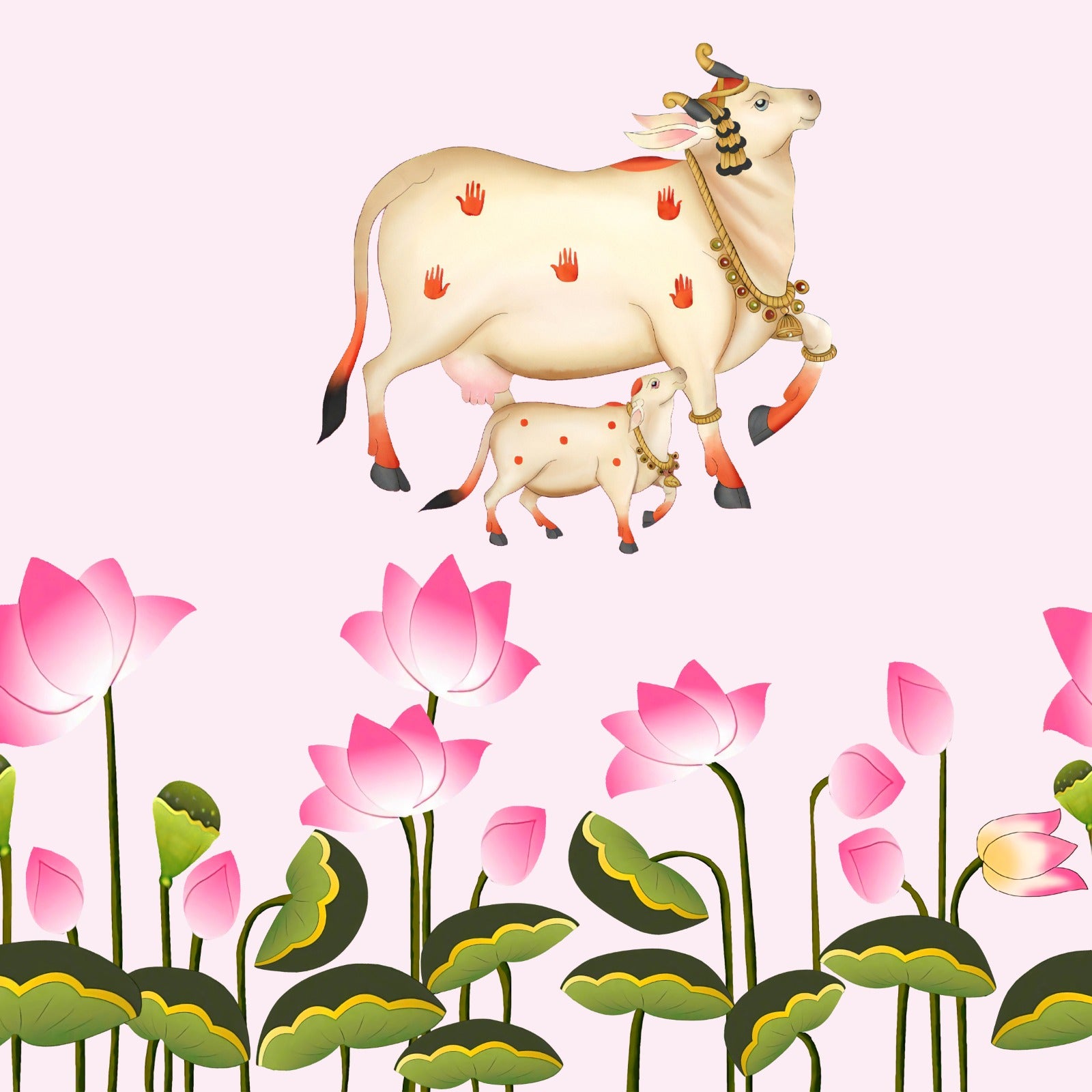Pichwai Cow and Lotus design backdrop.