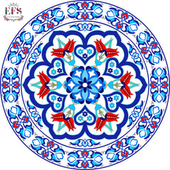 Blue pottery design table cover.