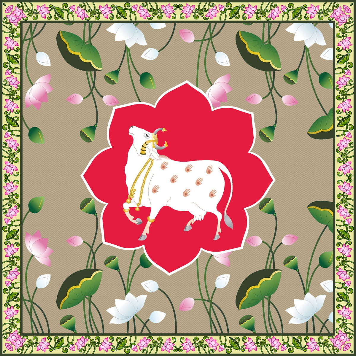 Pichwai Cow and Lotus design backdrop.